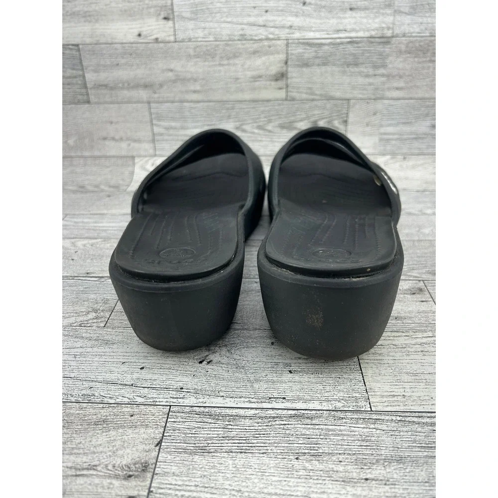 Crocs Women's‎ Rhonda Black Multi Strap Wedge Sandals Slides Comfort Size 11